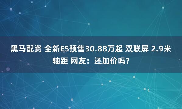 黑马配资 全新ES预售30.88万起 双联屏 2.9米轴距 网友：还加价吗?